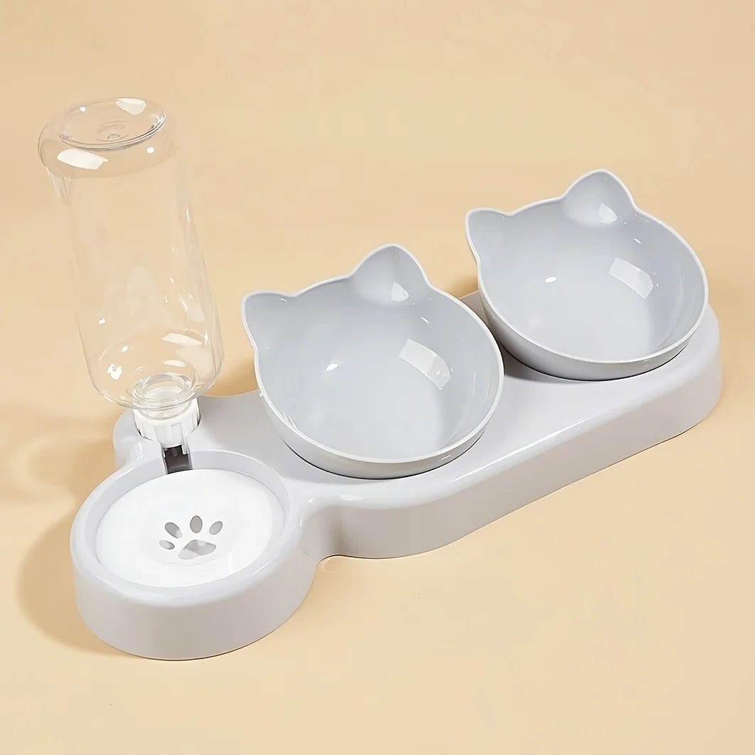 Bol pour Chat avec Distributeur d'Eau - Ensemble 3 en 1 avec Design Incliné - LePetitChat