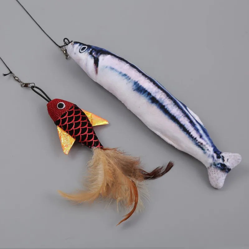 Canne à Pêche Rétractable avec Plumes et Poisson - LePetitChat