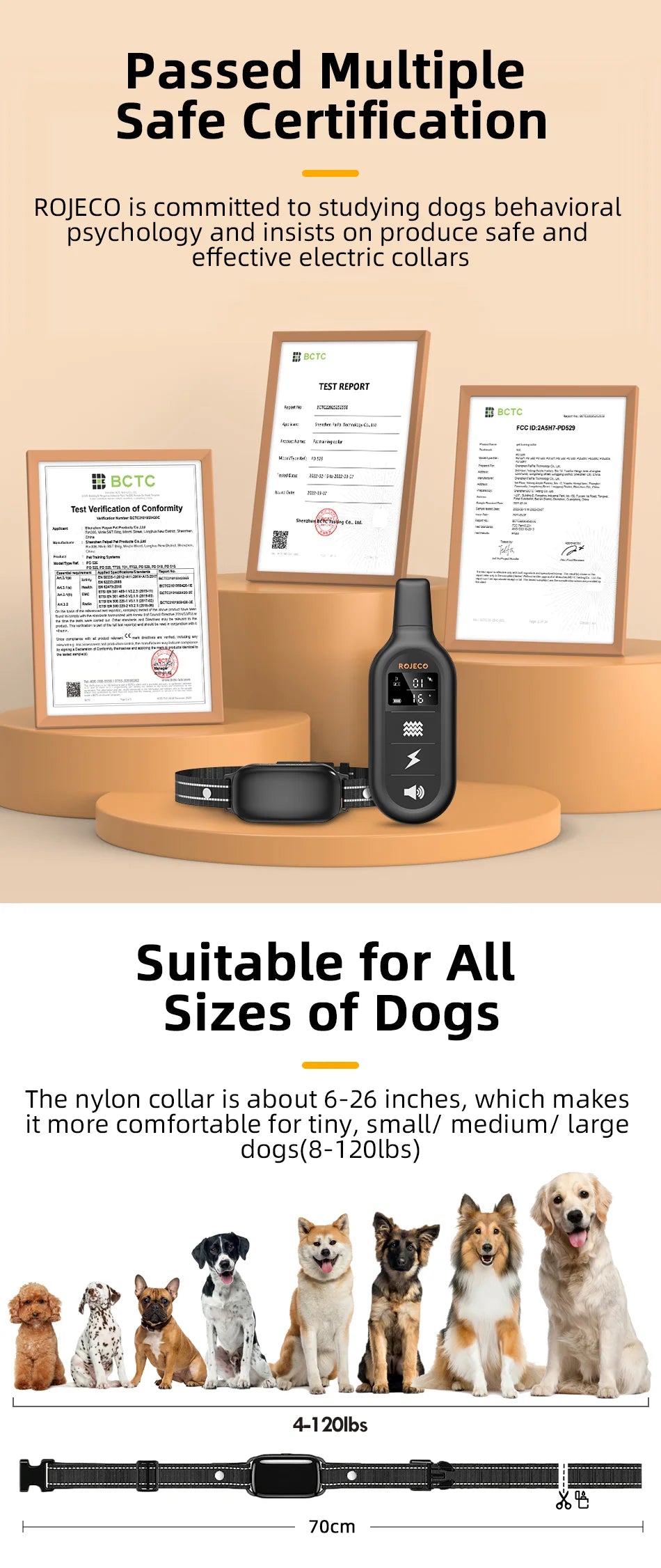 Collier de Dressage Électrique ROJECO – 1000M, Étanche IPX7, Rechargeable - LePetitChat