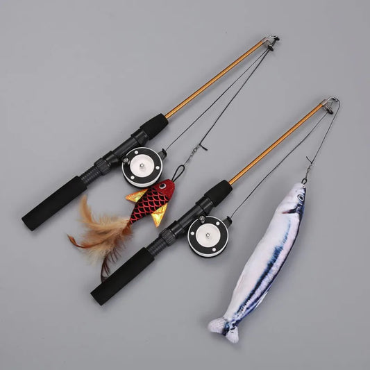 Canne à Pêche Rétractable avec Plumes et Poisson - LePetitChat
