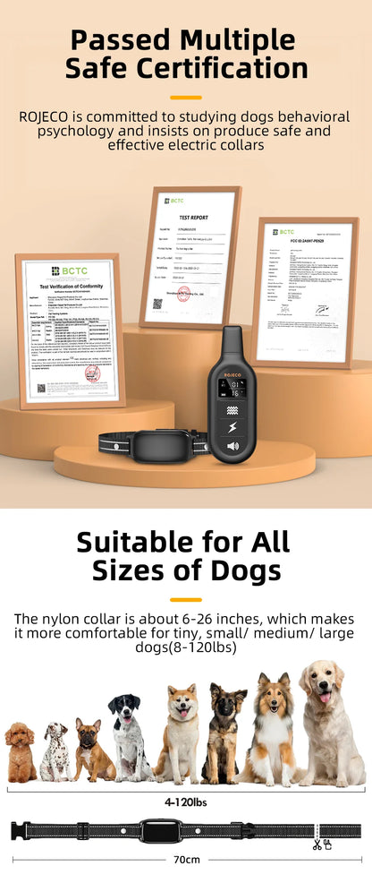Collier de Dressage Électrique ROJECO – 1000M, Étanche IPX7, Rechargeable - LePetitChat